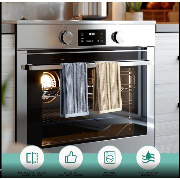 6 Pack Large Cotton Kitchen Towels Set – Absorbent Striped Dish Drying Cloths - Picture 6 of 8